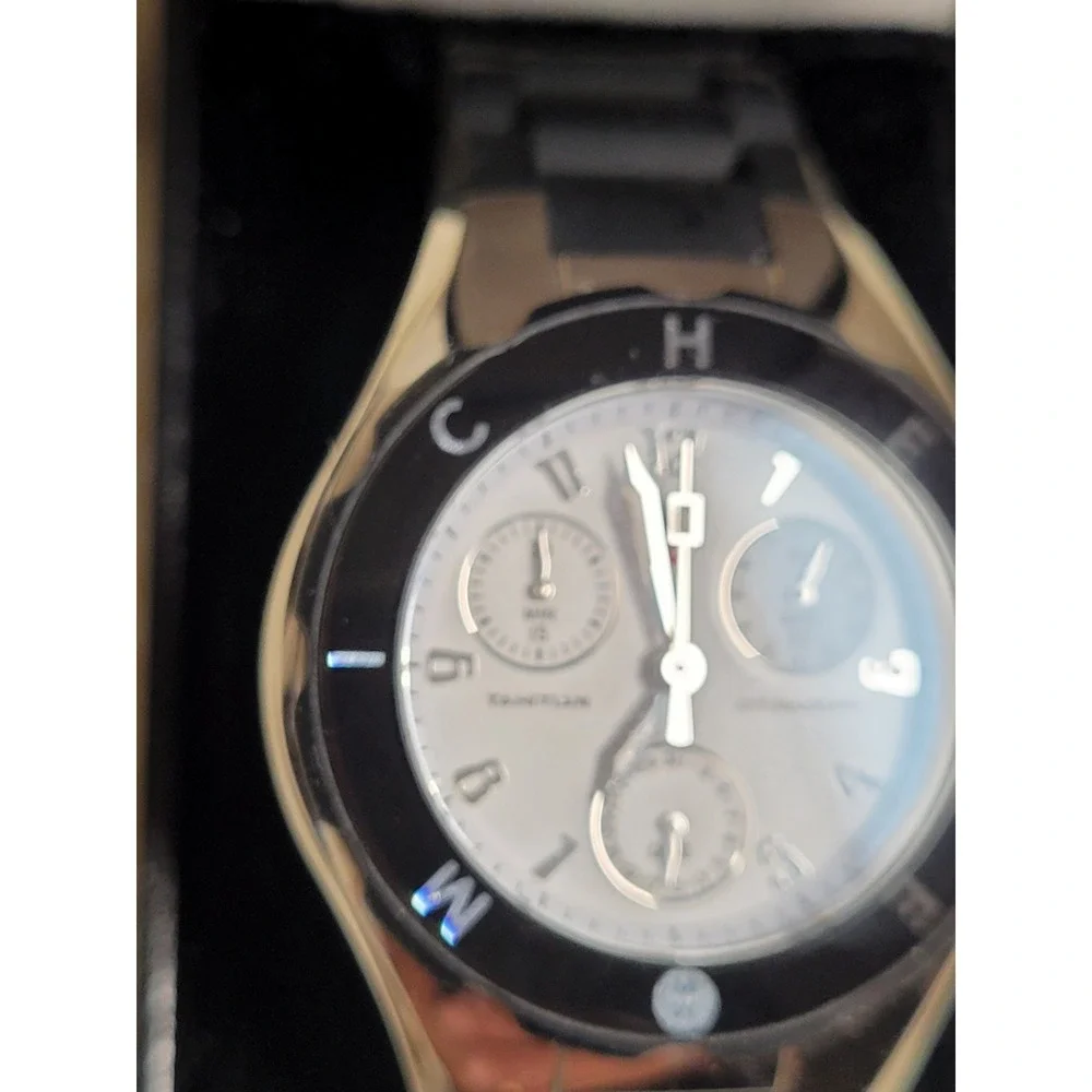 Michele‎ Tahitian Womens Quartz Watch White Dial Sporty Black Silicone MW12D00